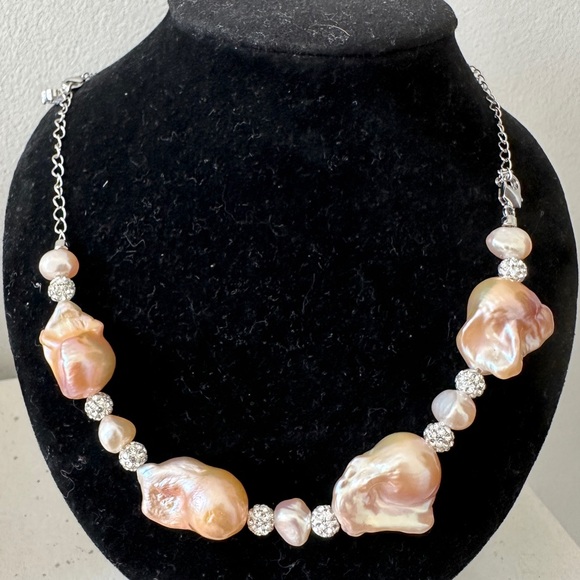 Pearl Jewelry - L4- Set of Freshwater Baroque Pearl Bracelet 7 inches & CZ Bracelet 6.75 in